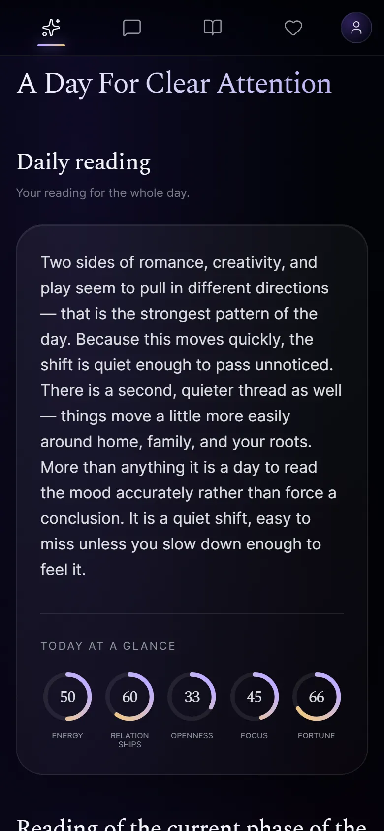 The Today tab: a personal daily reading, written in plain language.